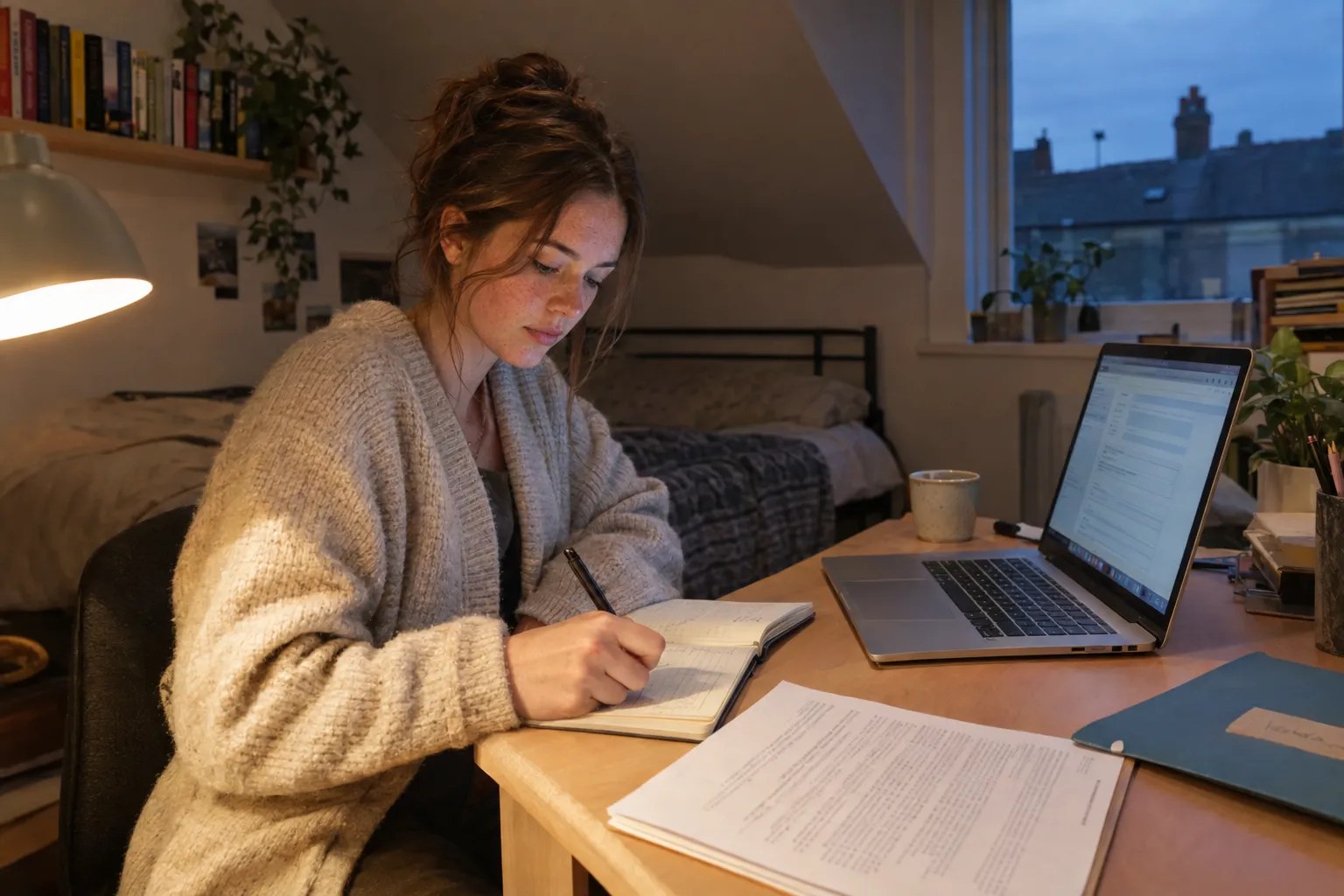 Prospective nursing student preparing a UCAS application and personal statement at home